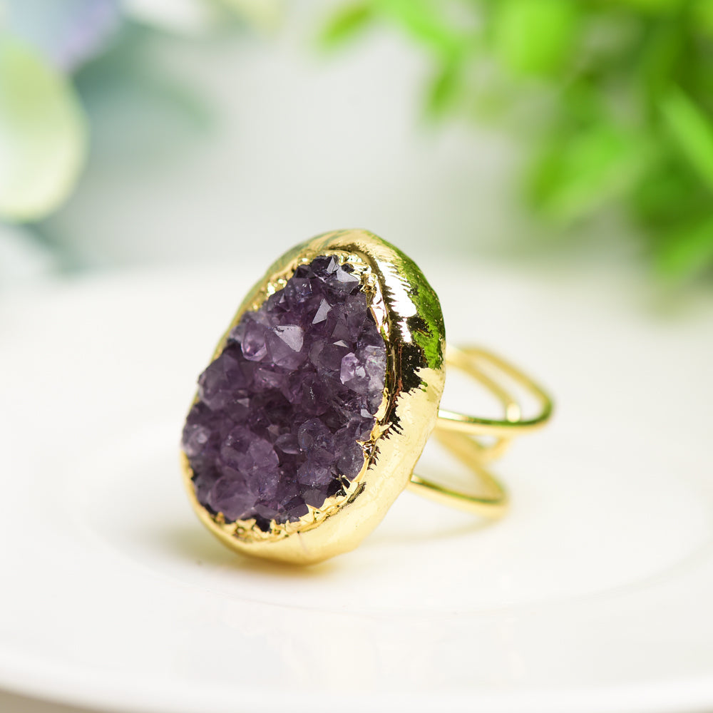 Bague en améthyste avec cristal brut en métal doré 10 g