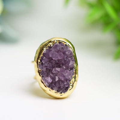 Bague en améthyste avec cristal brut en métal doré 10 g