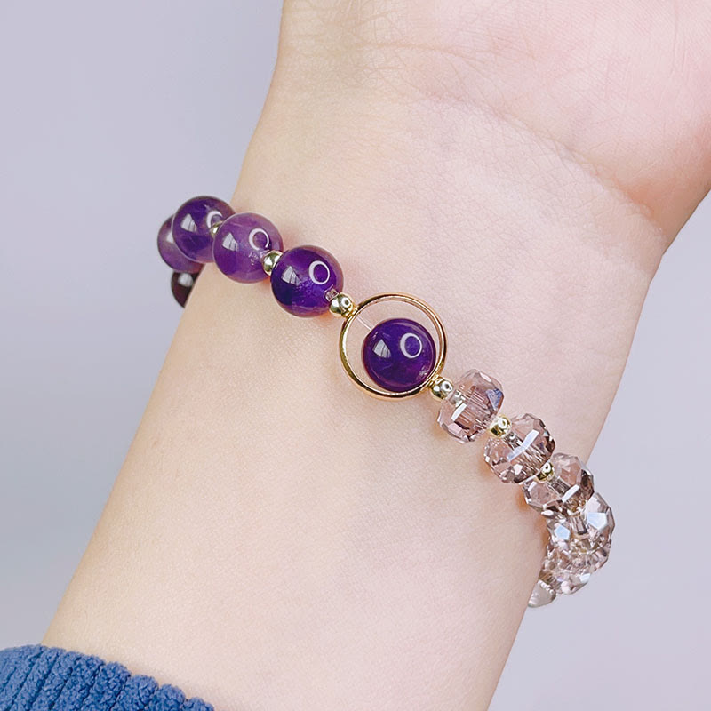 Bracelet en cristal d'améthyste avec trèfle à quatre feuilles pour la guérison