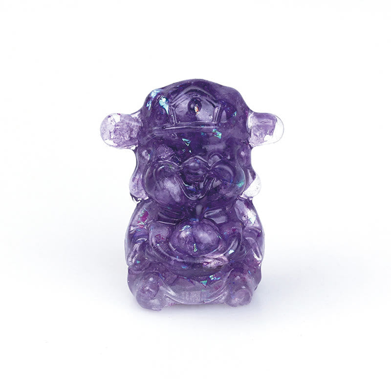 Améthyste Dieu de la richesse Cristal Résine Feng Shui Décor 5,6 cm