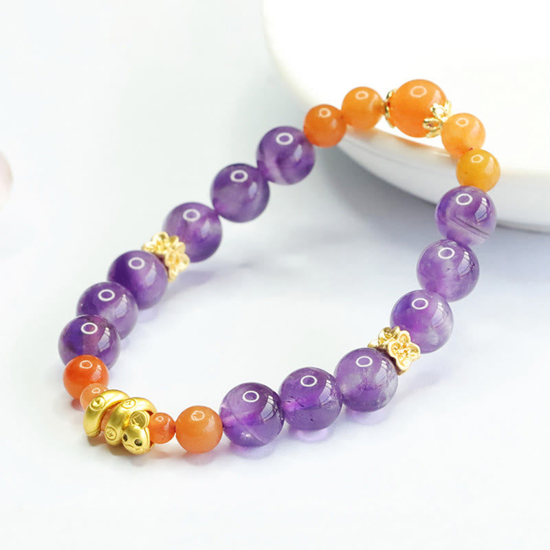 Bracelet en jade et soie dorée améthyste pour l'équilibre