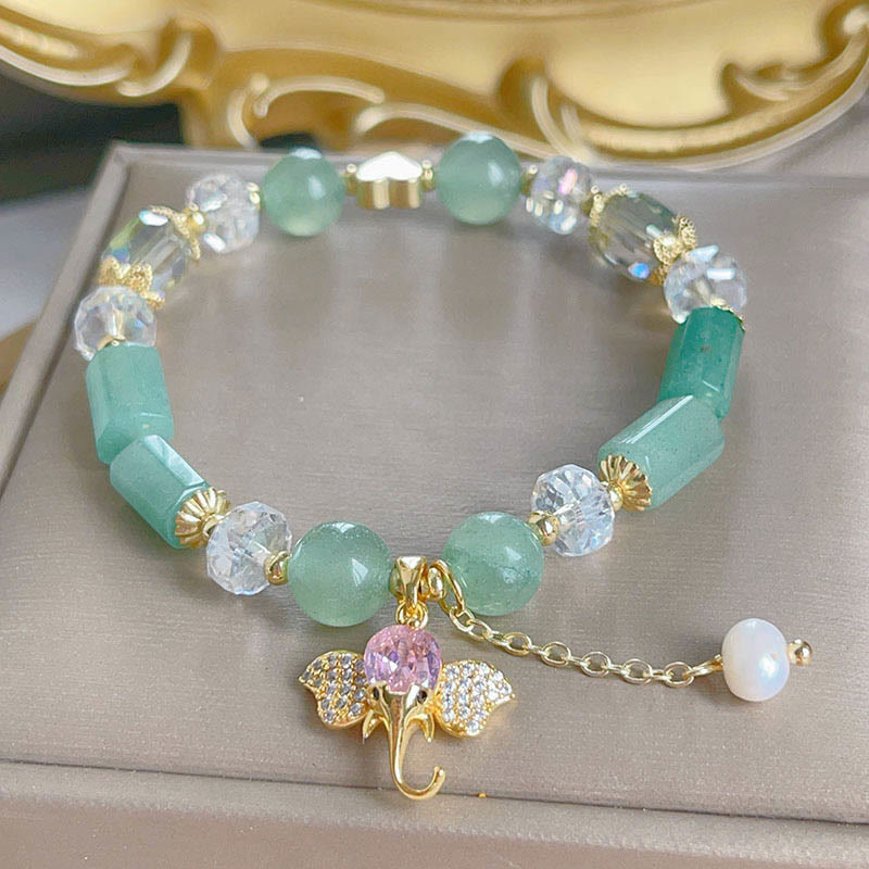 Bracelet à breloques éléphant en aventurine verte améthyste