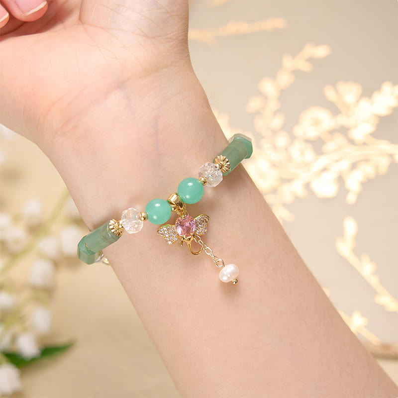 Bracelet à breloques éléphant en aventurine verte améthyste