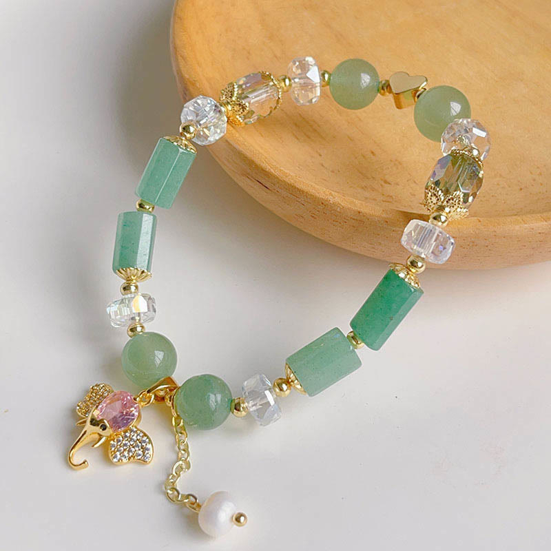 Bracelet à breloques éléphant en aventurine verte améthyste
