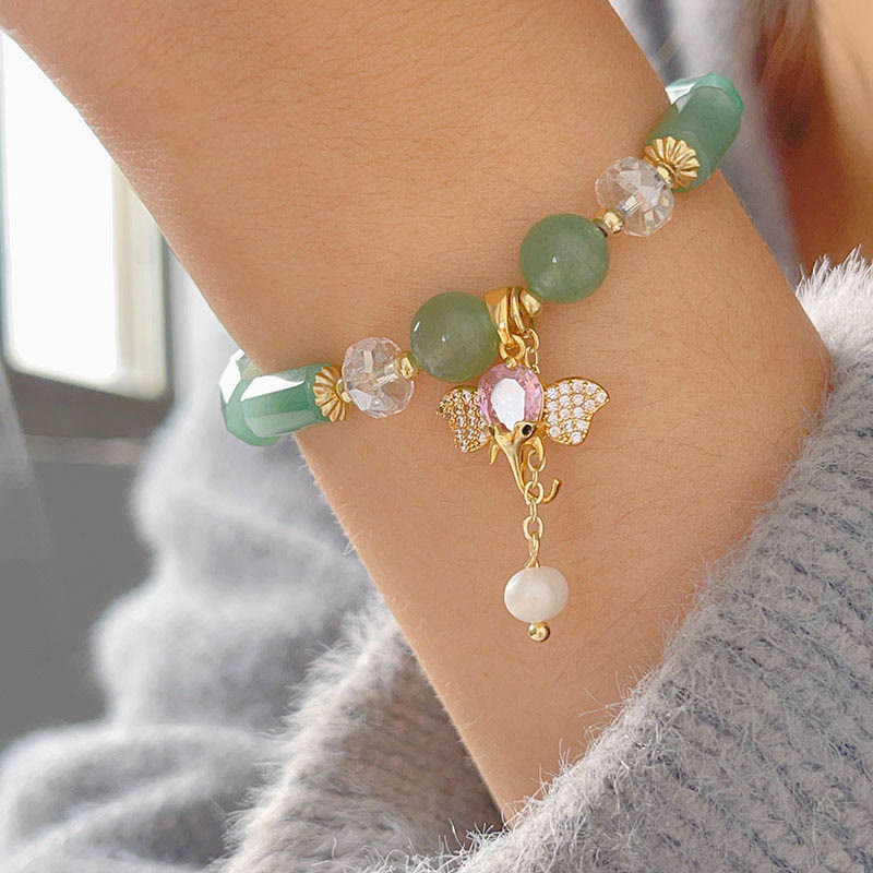 Bracelet à breloques éléphant en aventurine verte améthyste