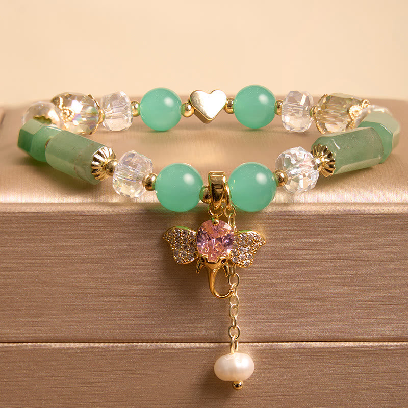 Bracelet à breloques éléphant en aventurine verte améthyste