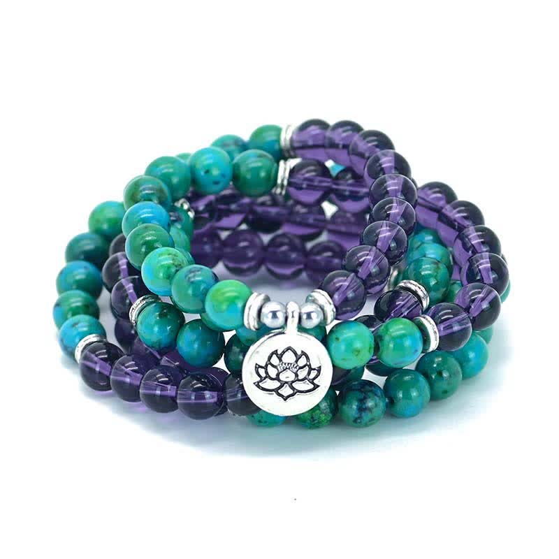 Bracelet Lotus Aventurine Verte Améthyste pour l'Équilibre Spirituel