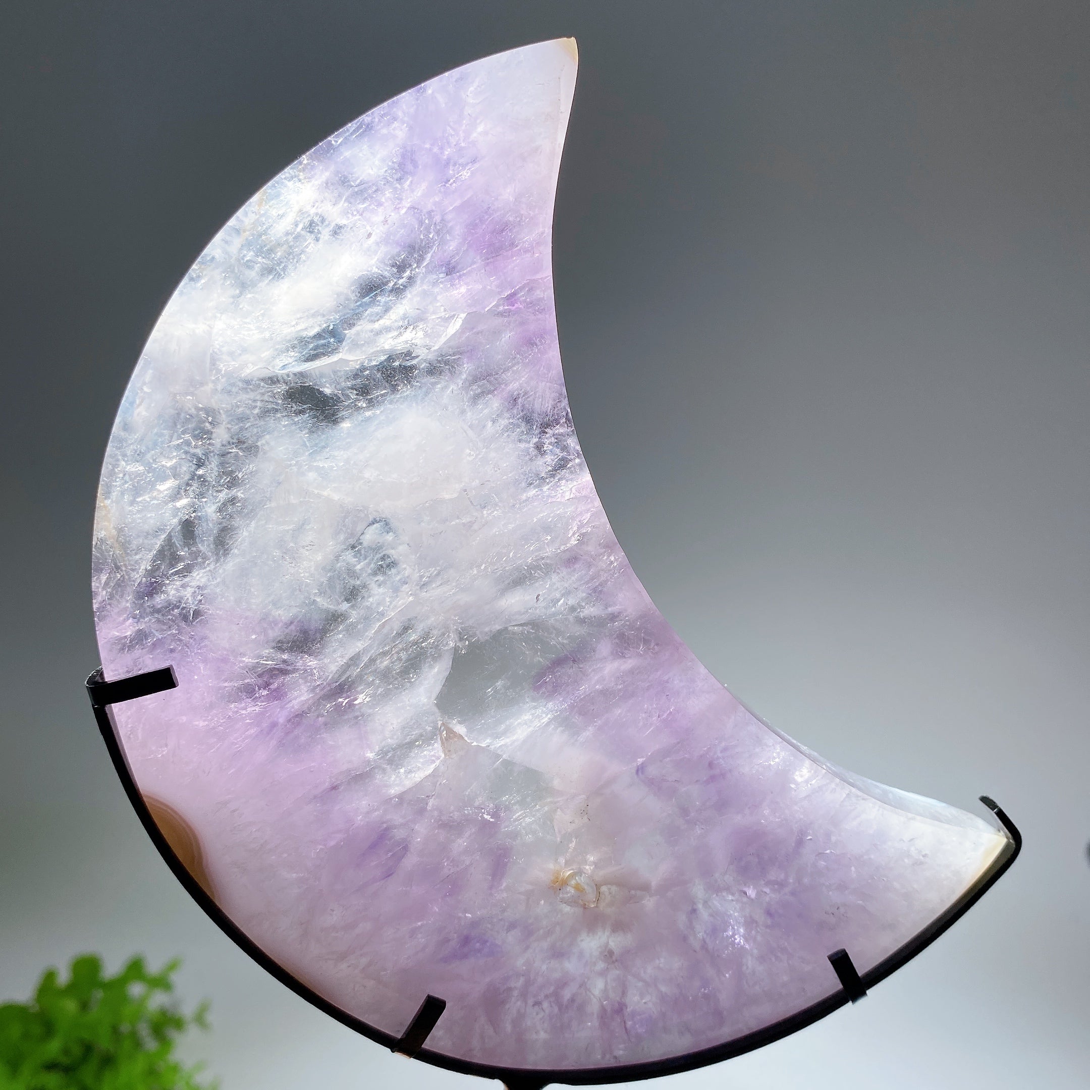 Amethyst Heart & Moon Crystal Carvings with Stand 3.8-7.8 in