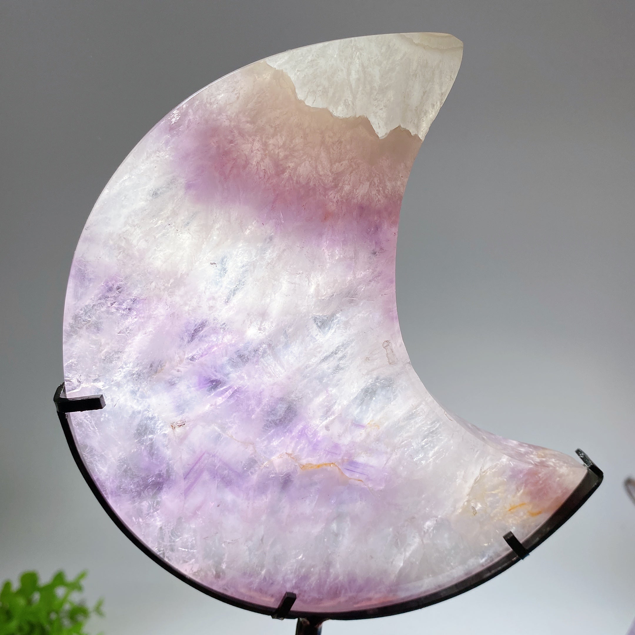 Amethyst Heart & Moon Crystal Carvings with Stand 3.8-7.8 in