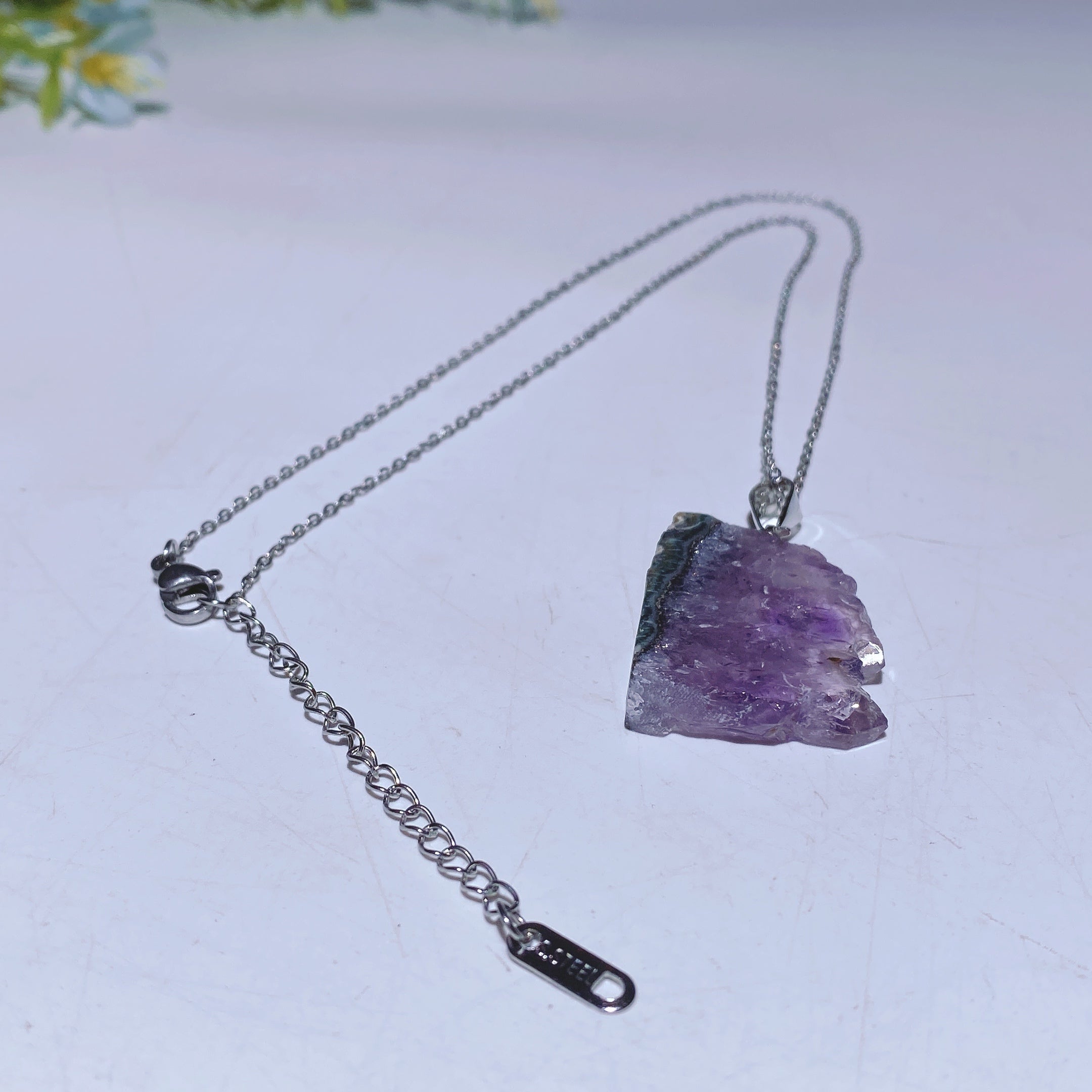 Collier en améthyste avec chaîne en argent 20 mm Cristal de guérison
