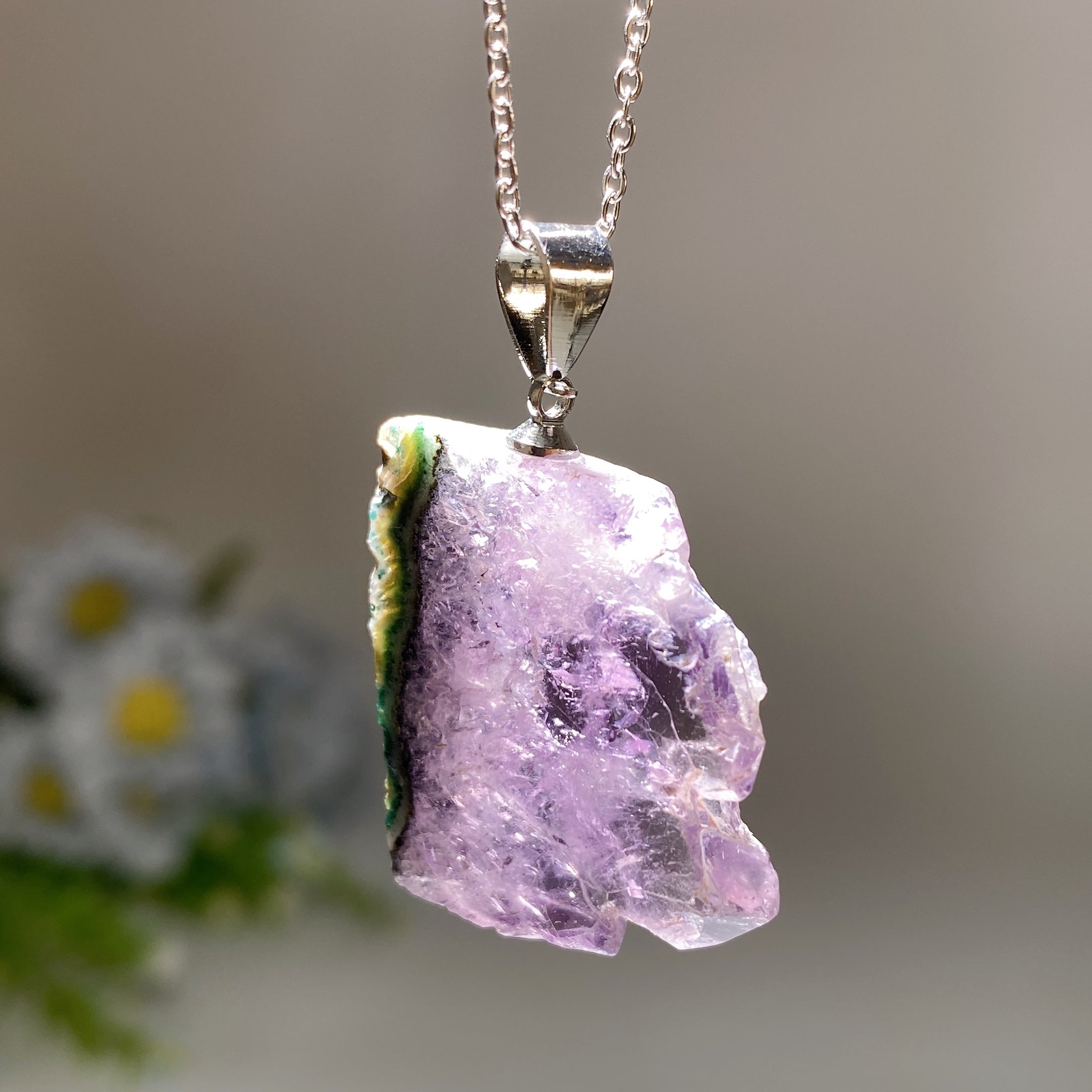 Collier en améthyste avec chaîne en argent 20 mm Cristal de guérison