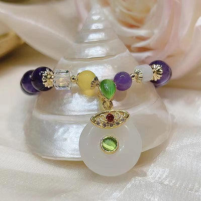 Bracelet boucle de paix en améthyste, tour de poignet de 13 à 16 cm