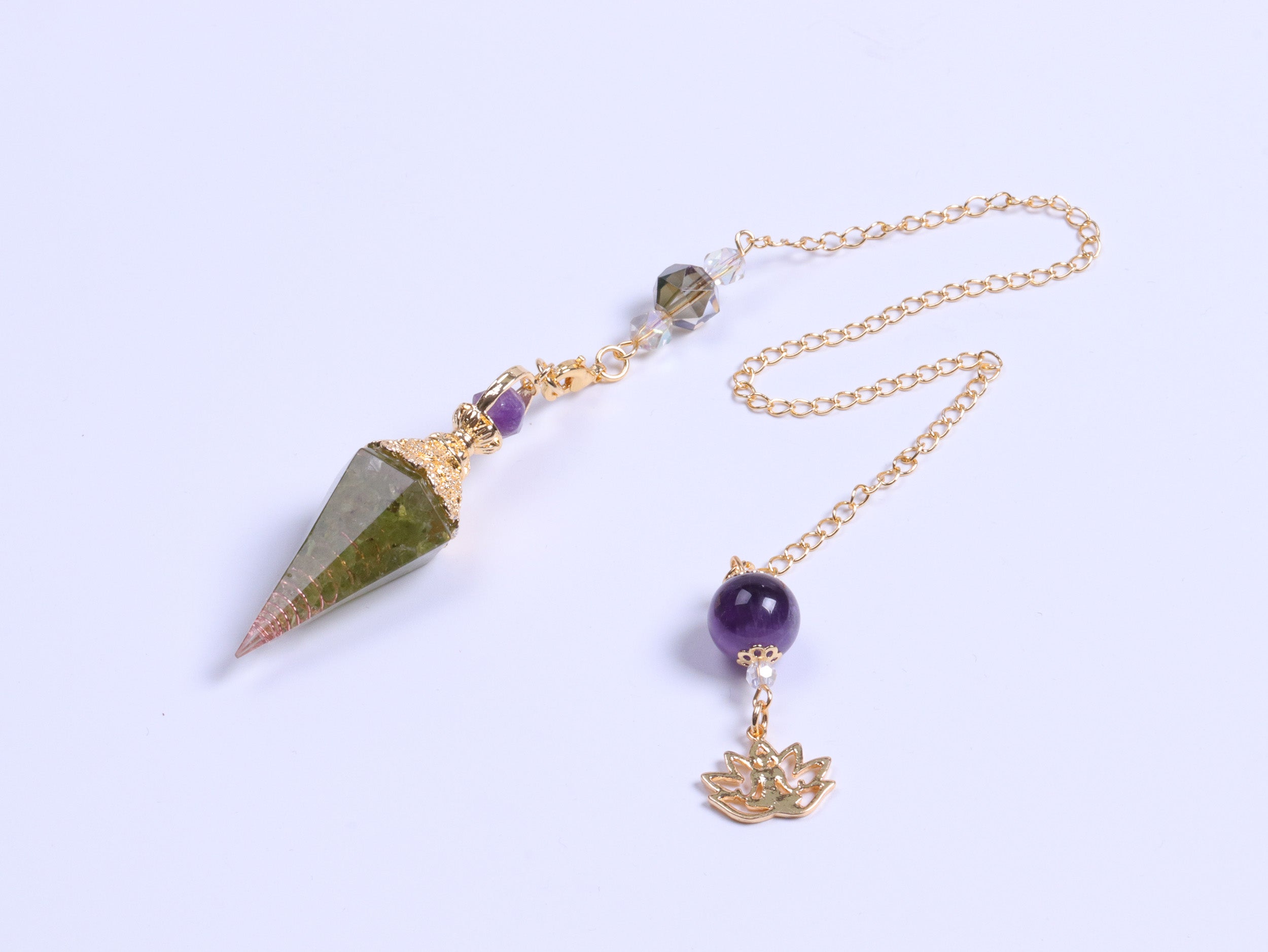 Pendule en cristal d'orgone améthyste péridot