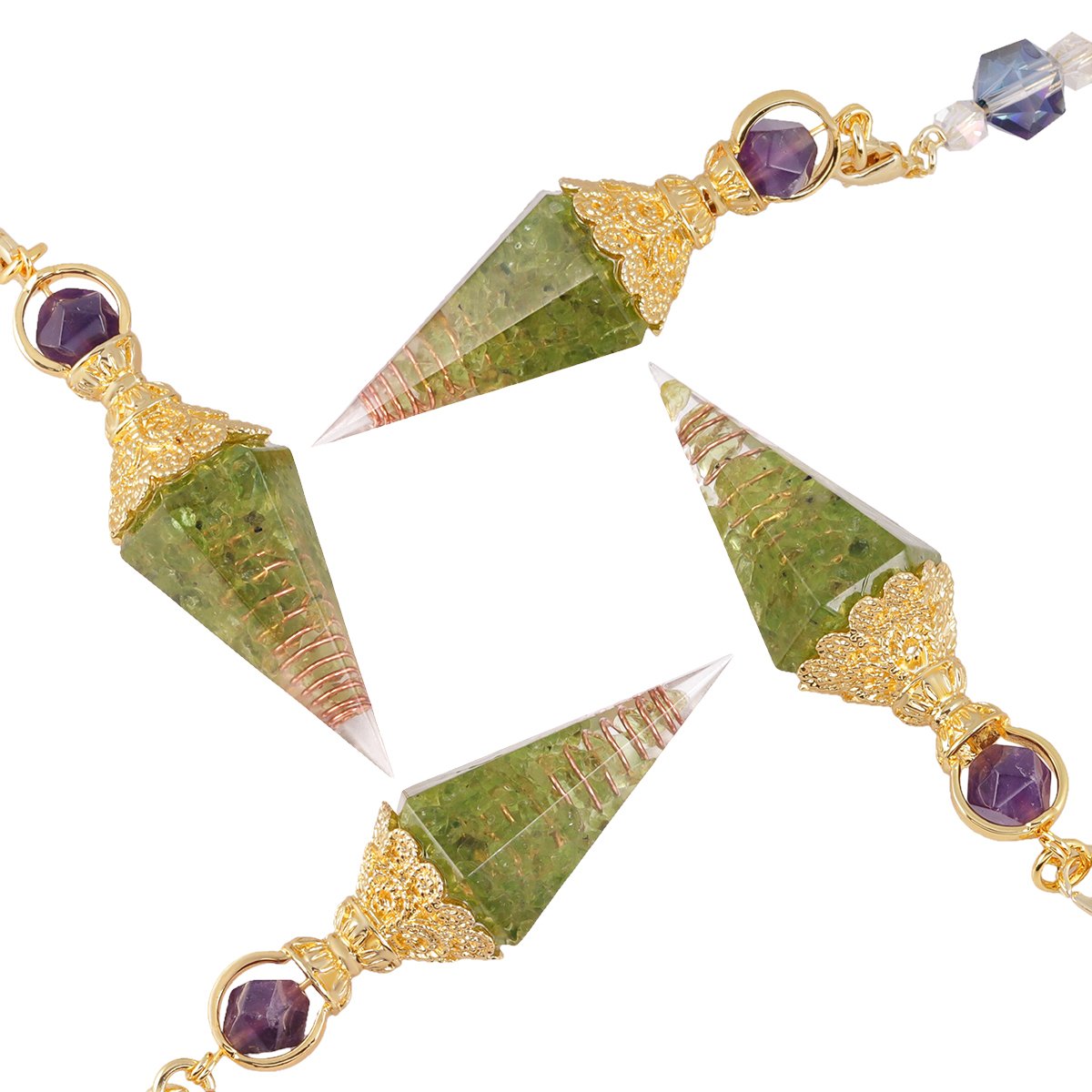 Pendule en cristal d'orgone améthyste péridot