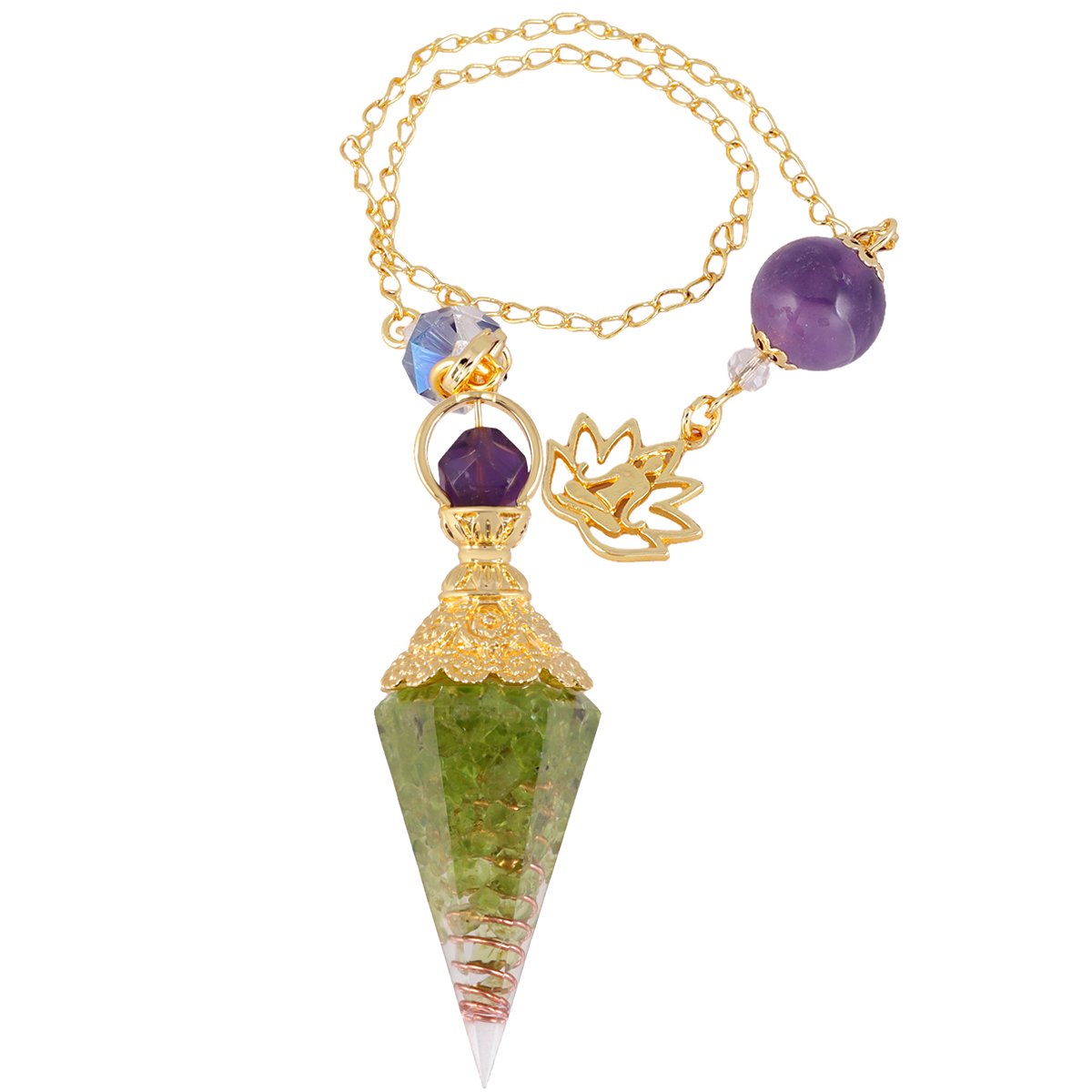 Pendule en cristal d'orgone améthyste péridot