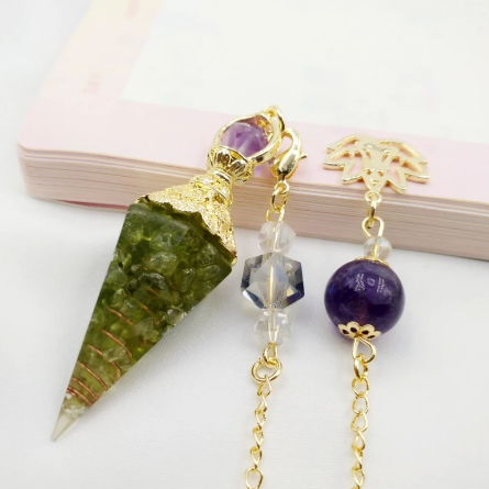 Pendule en cristal d'orgone améthyste péridot