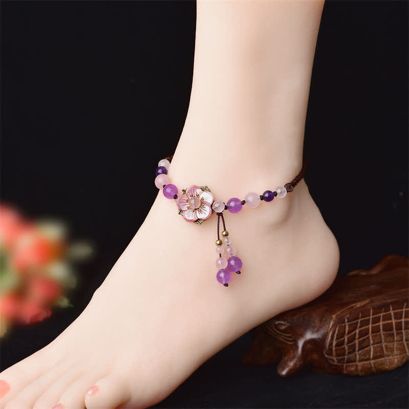 Bracelet de cheville de guérison en améthyste et quartz rose pour la paix intérieure et l'amour