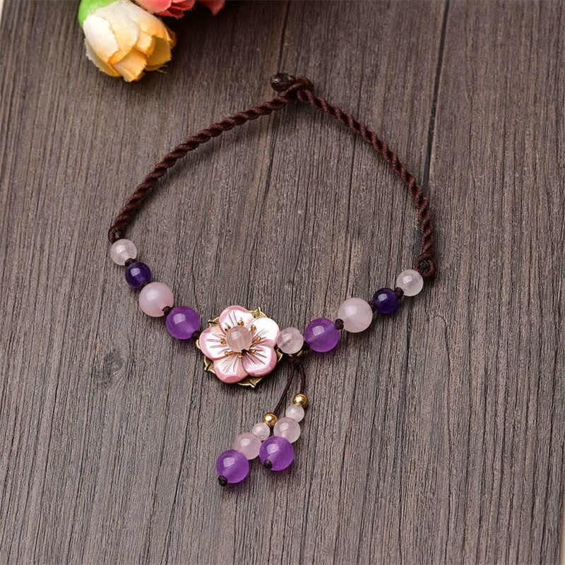 Bracelet de cheville de guérison en améthyste et quartz rose pour la paix intérieure et l'amour