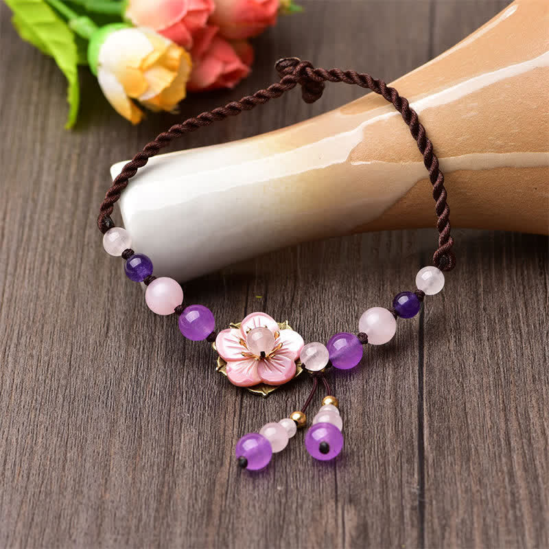 Bracelet de cheville de guérison en améthyste et quartz rose pour la paix intérieure et l'amour