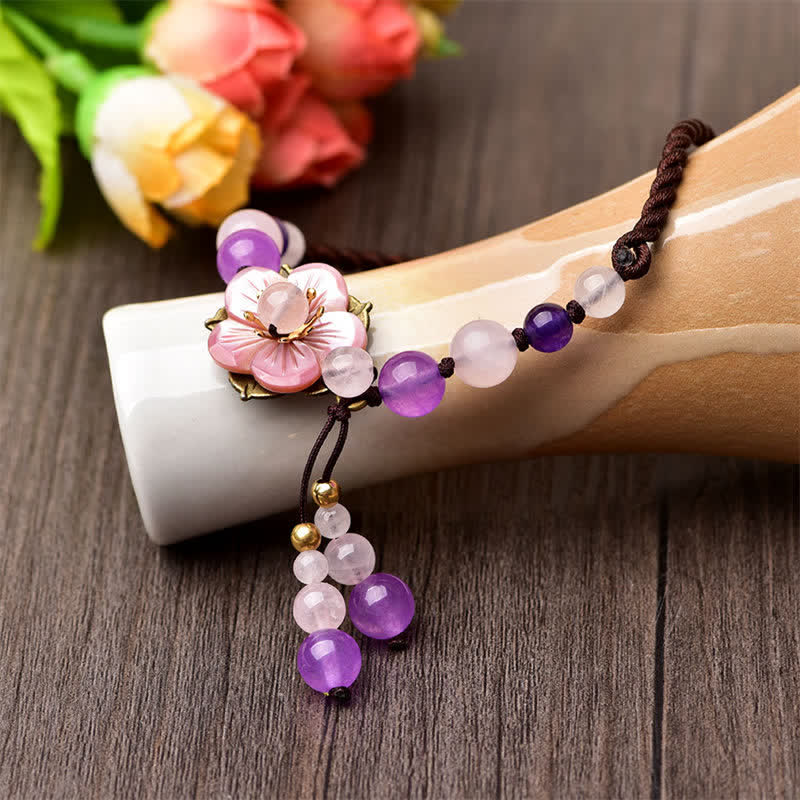 Bracelet de cheville de guérison en améthyste et quartz rose pour la paix intérieure et l'amour