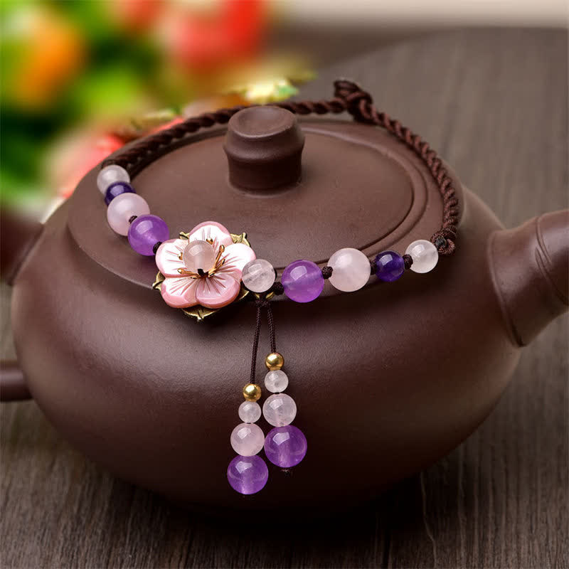 Bracelet de cheville de guérison en améthyste et quartz rose pour la paix intérieure et l'amour
