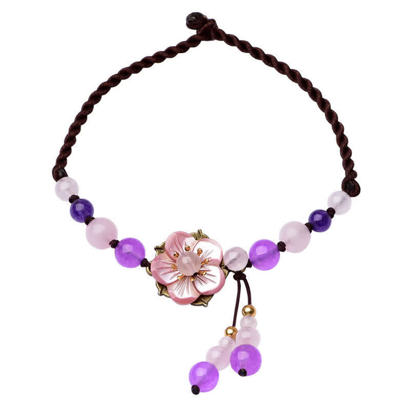 Bracelet de cheville de guérison en améthyste et quartz rose pour la paix intérieure et l'amour