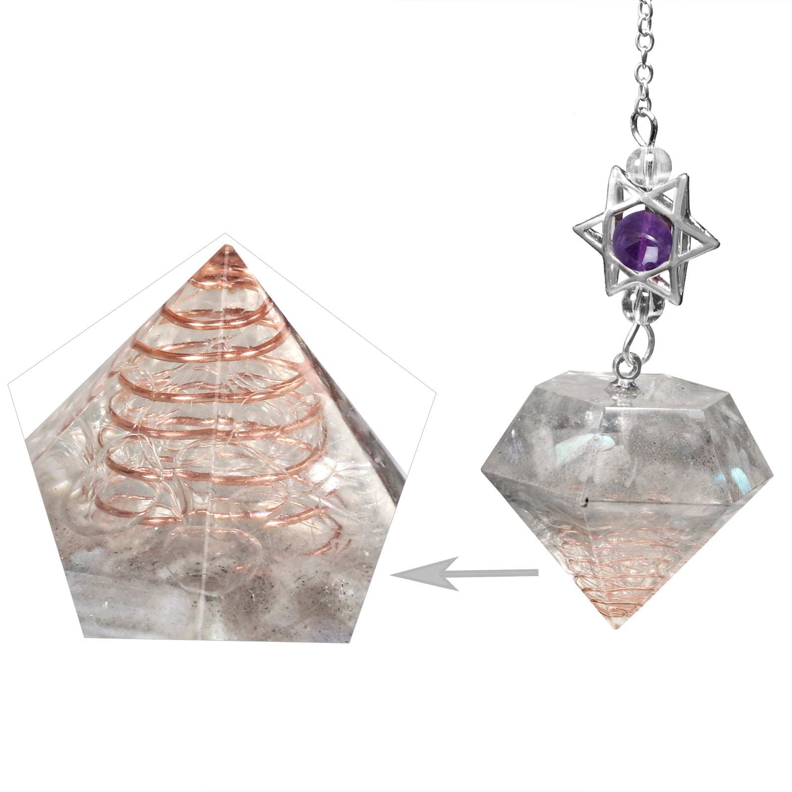Pendule en cristal d'améthyste en forme d'étoile de David