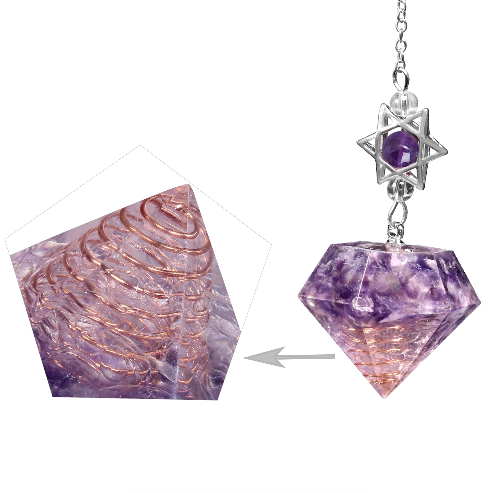 Pendule en cristal d'améthyste en forme d'étoile de David