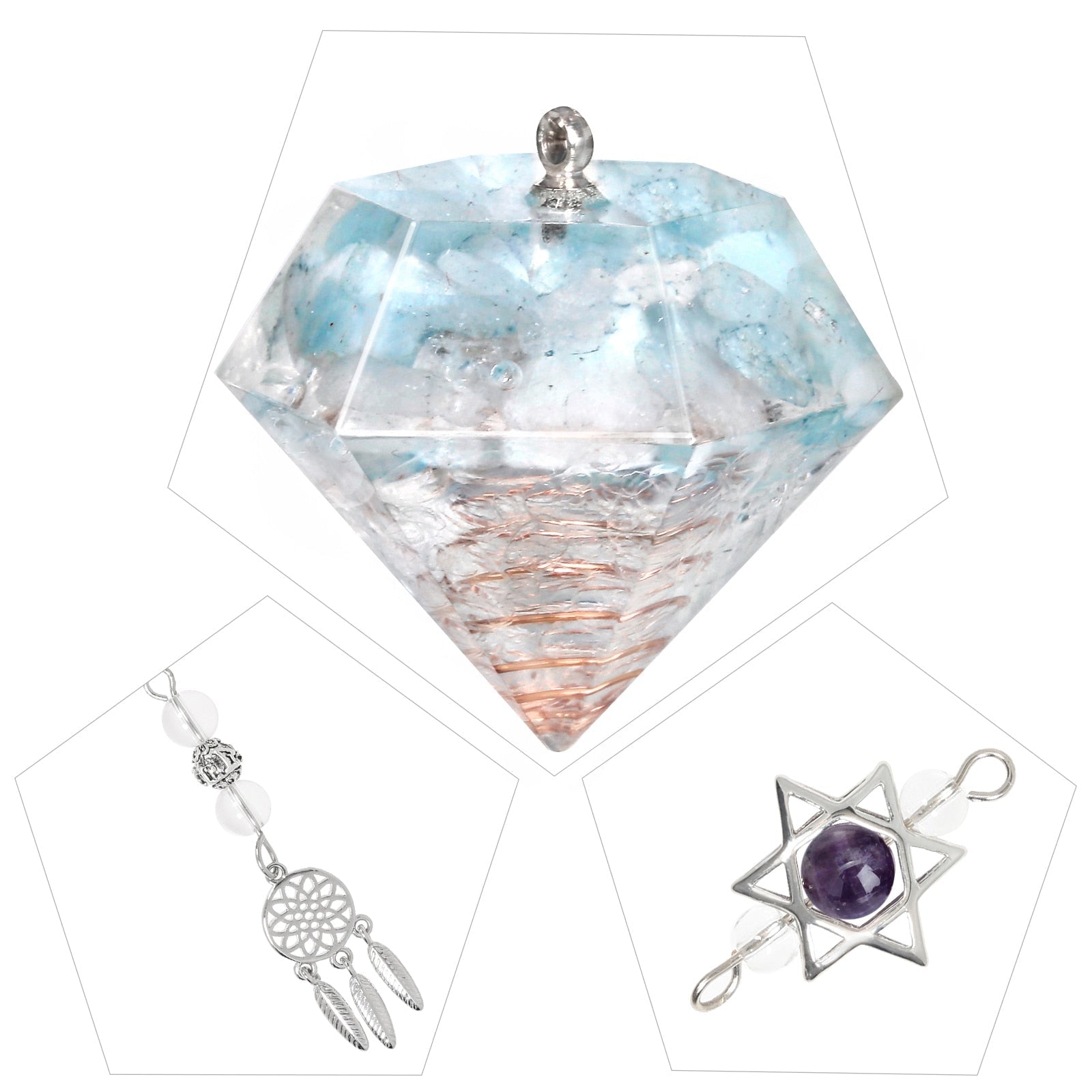 Pendule en cristal d'améthyste en forme d'étoile de David