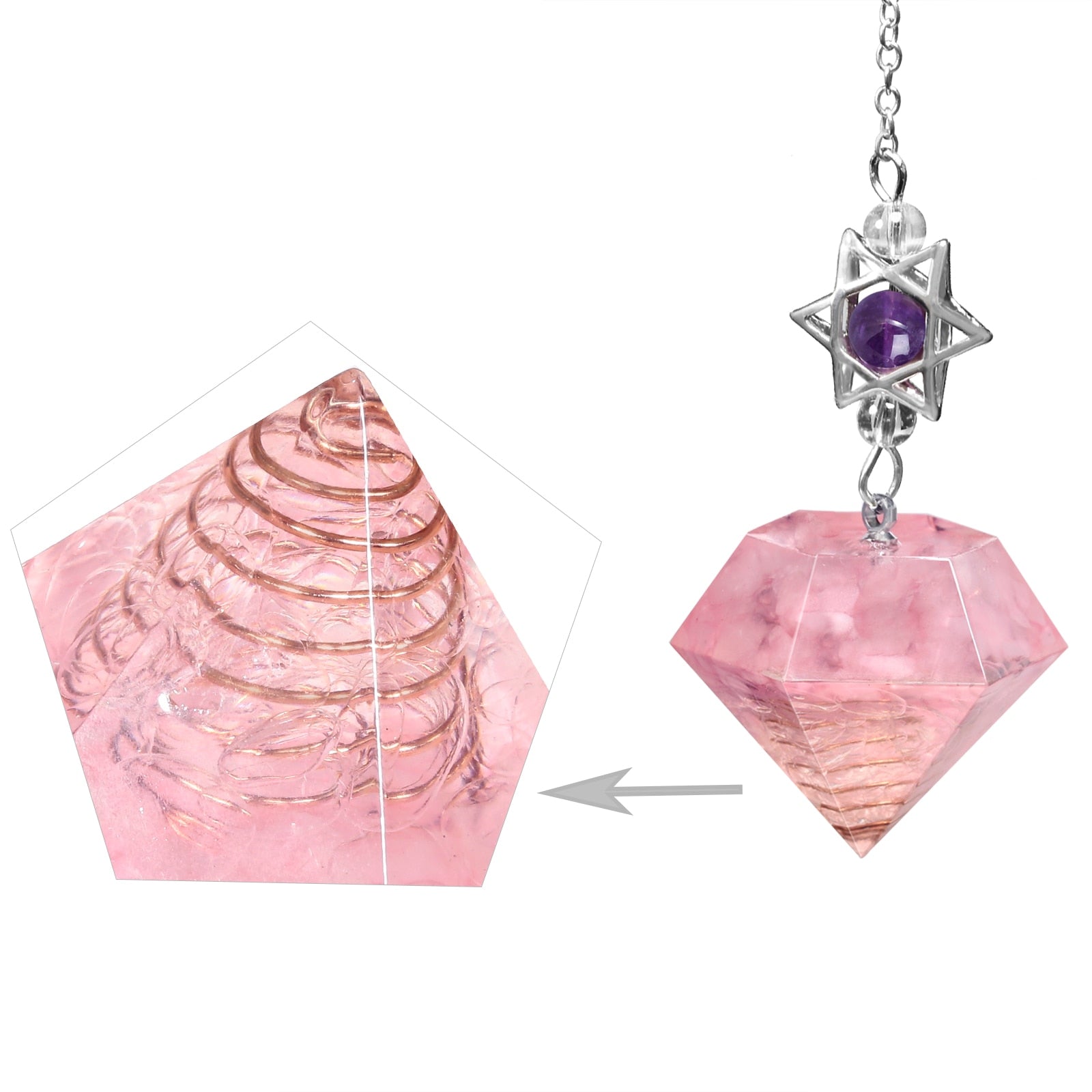 Pendule en cristal d'améthyste en forme d'étoile de David