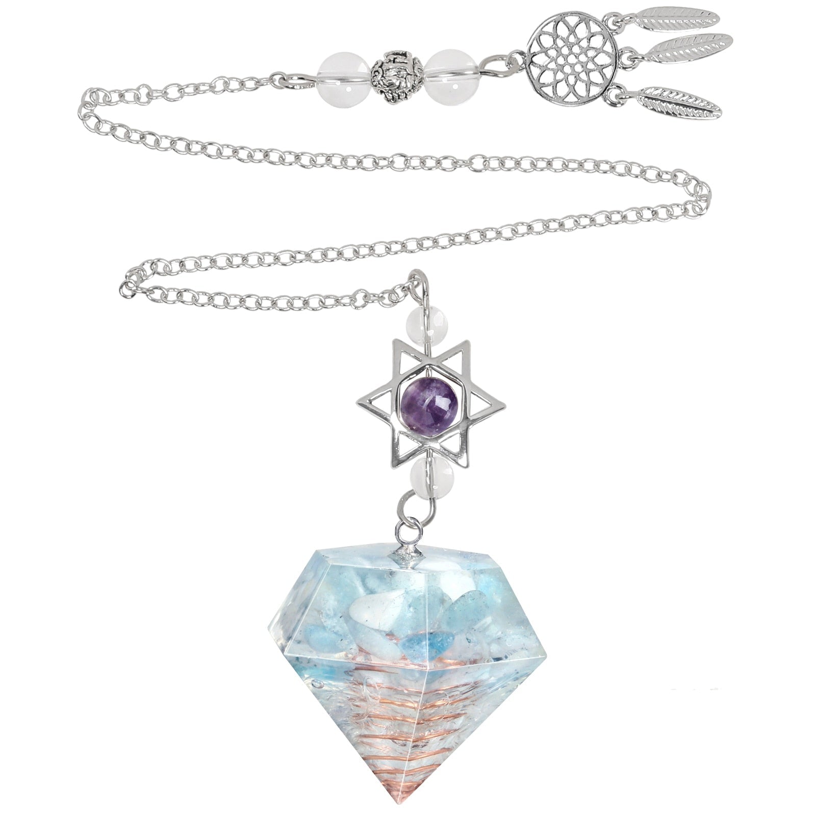 Pendule en cristal d'améthyste en forme d'étoile de David