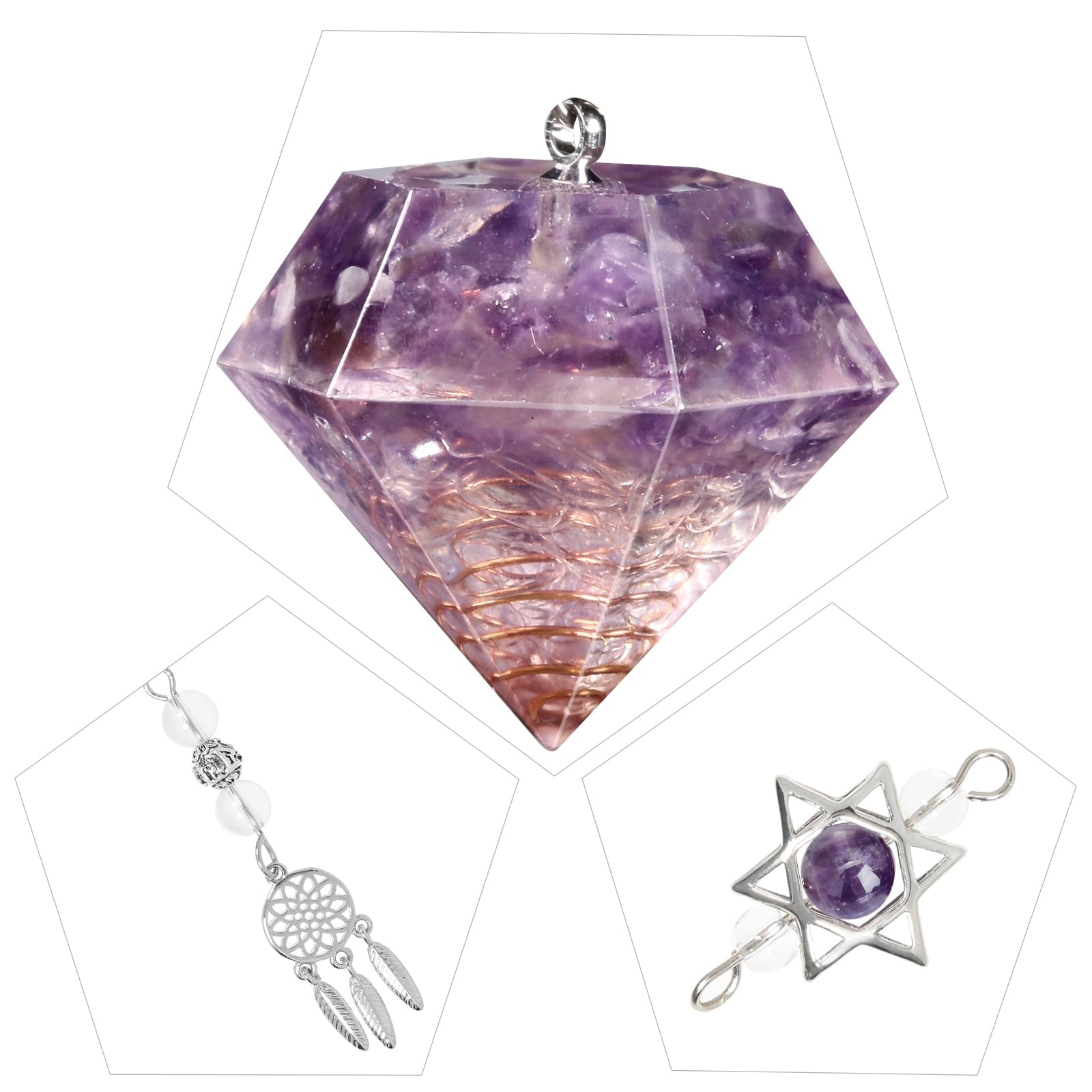 Pendule en cristal d'améthyste en forme d'étoile de David