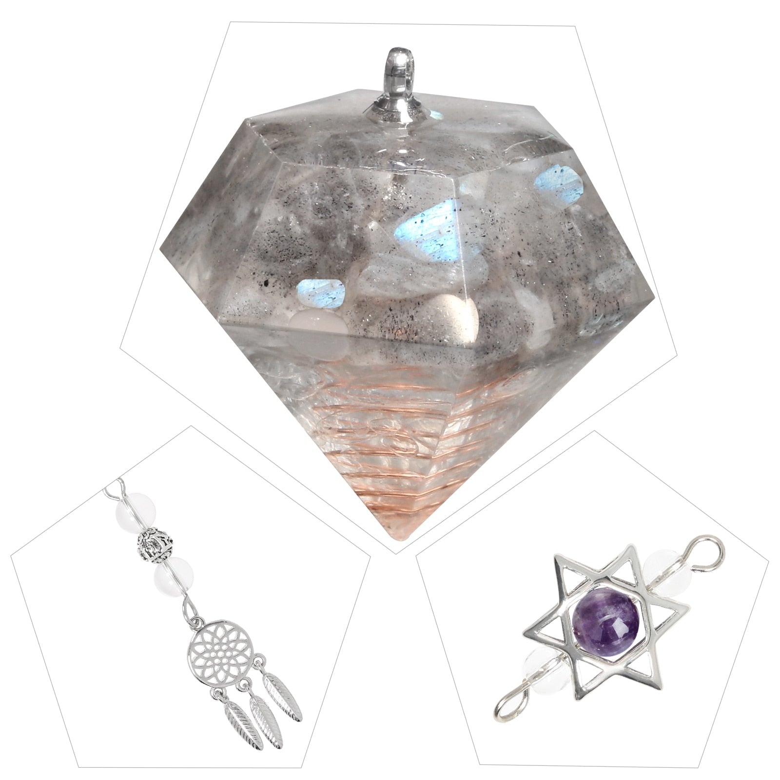 Pendule en cristal d'améthyste en forme d'étoile de David