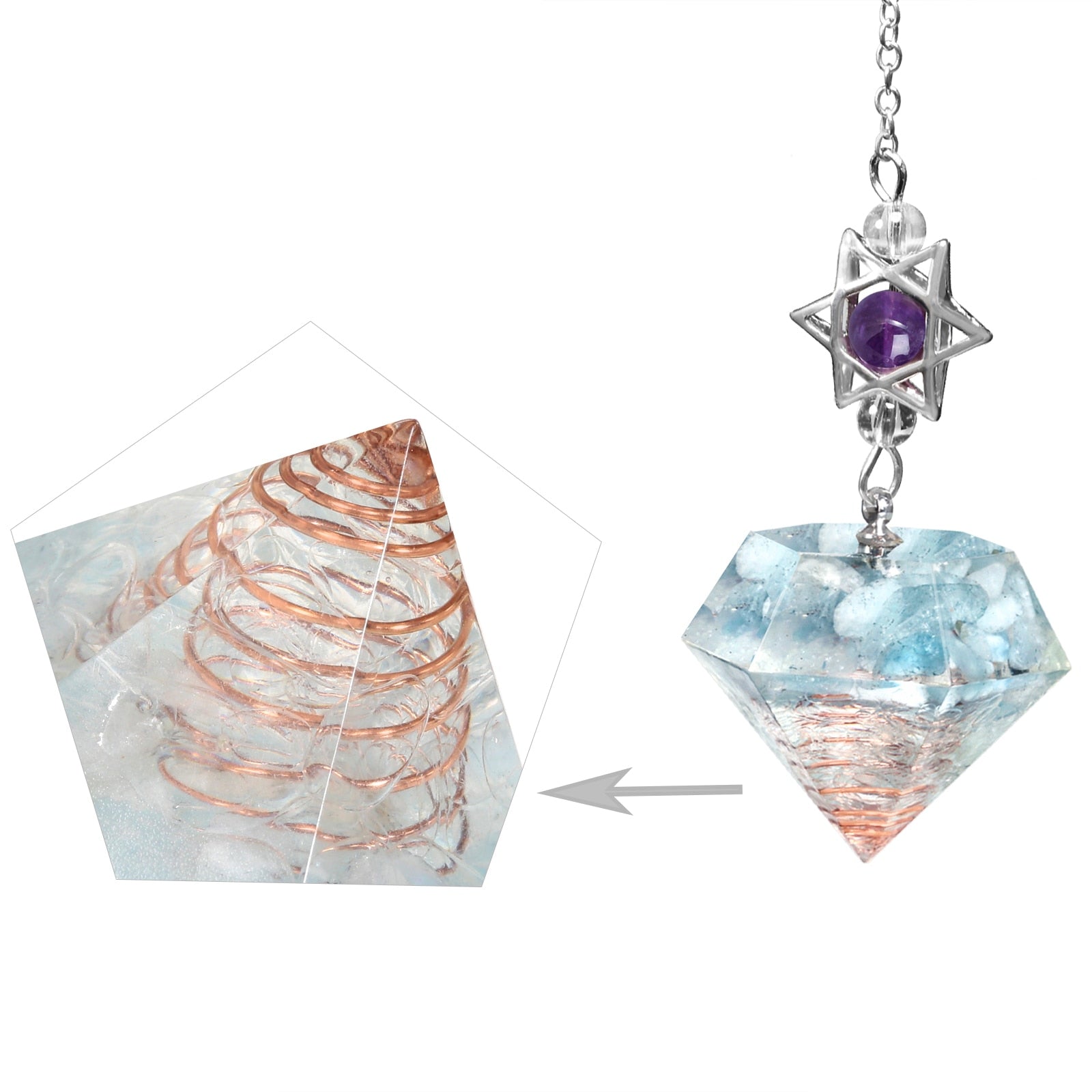 Pendule en cristal d'améthyste en forme d'étoile de David