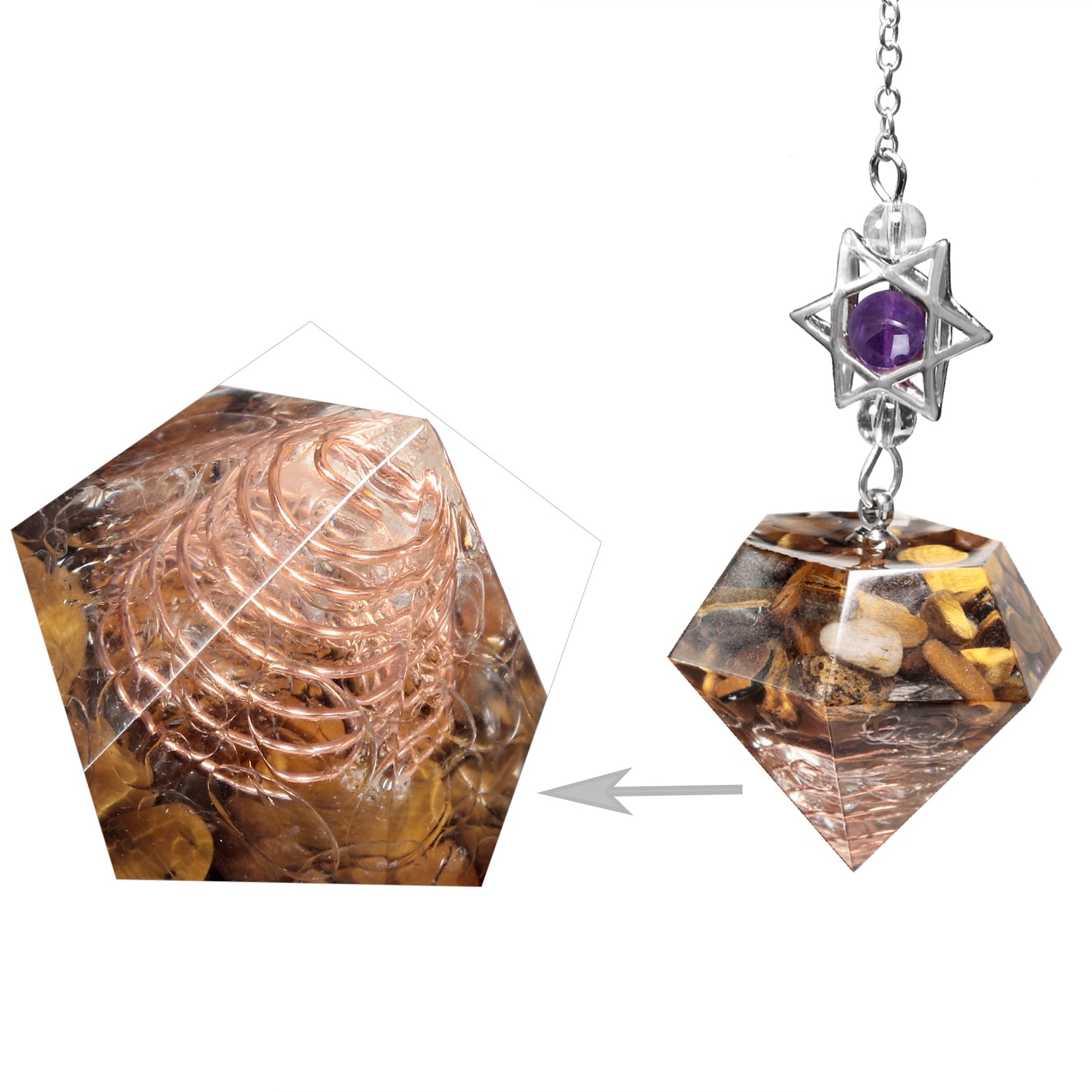 Pendule en cristal d'améthyste en forme d'étoile de David
