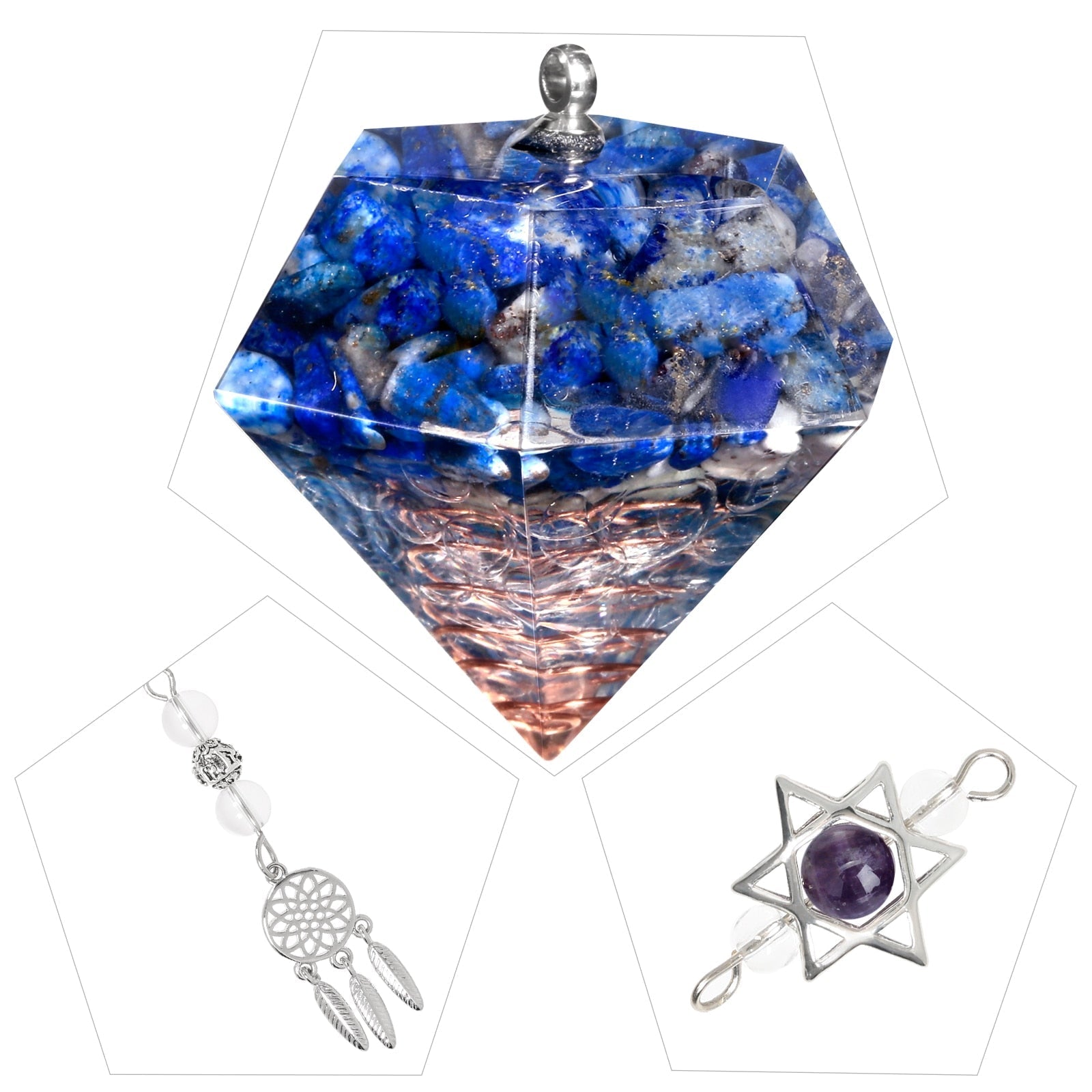 Pendule en cristal d'améthyste en forme d'étoile de David