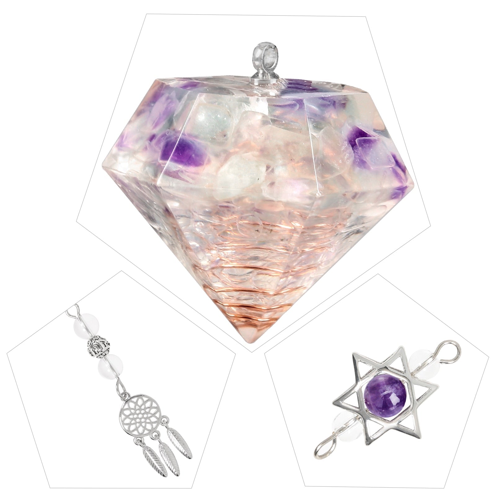 Pendule en cristal d'améthyste en forme d'étoile de David