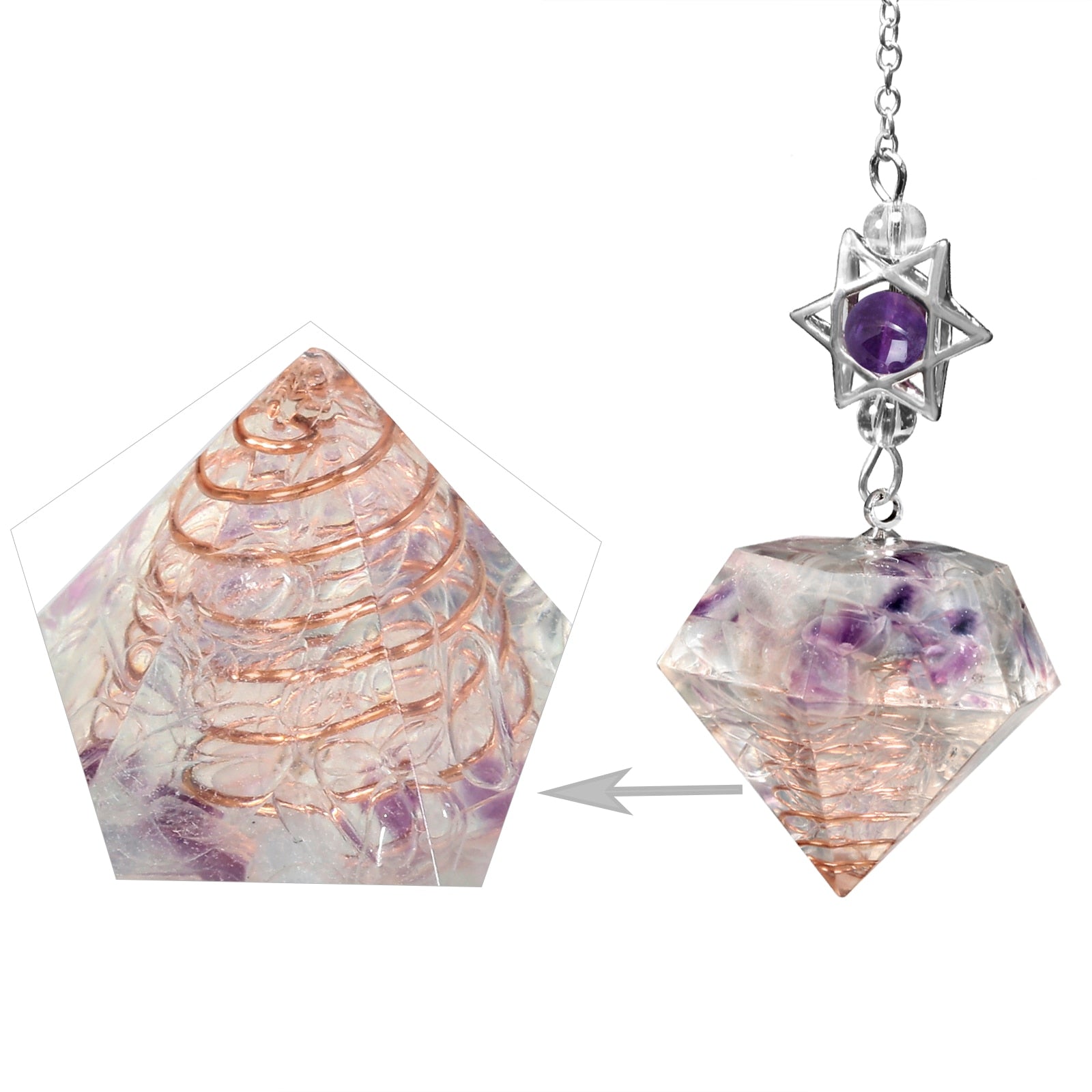 Pendule en cristal d'améthyste en forme d'étoile de David