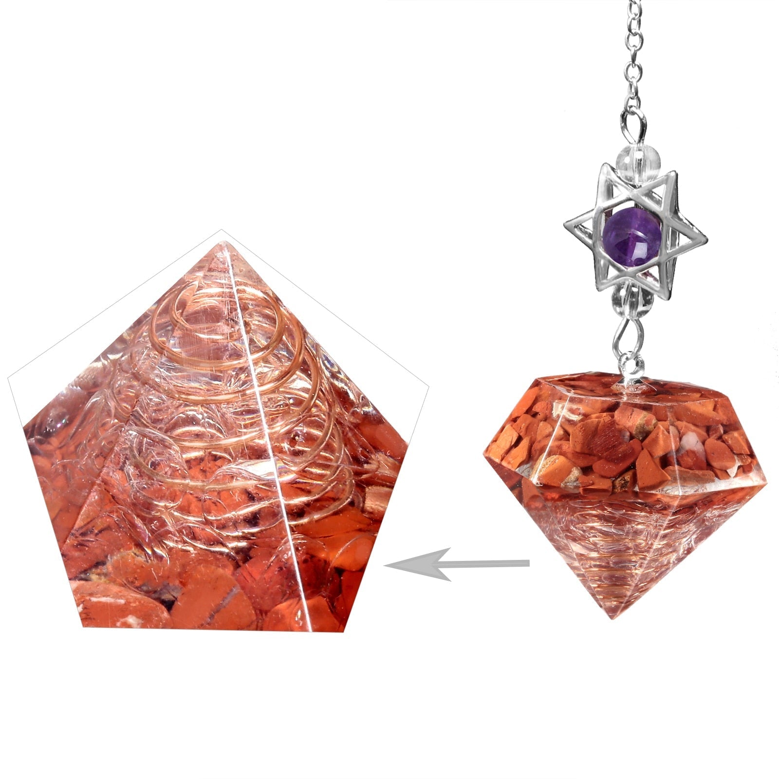 Pendule en cristal d'améthyste en forme d'étoile de David