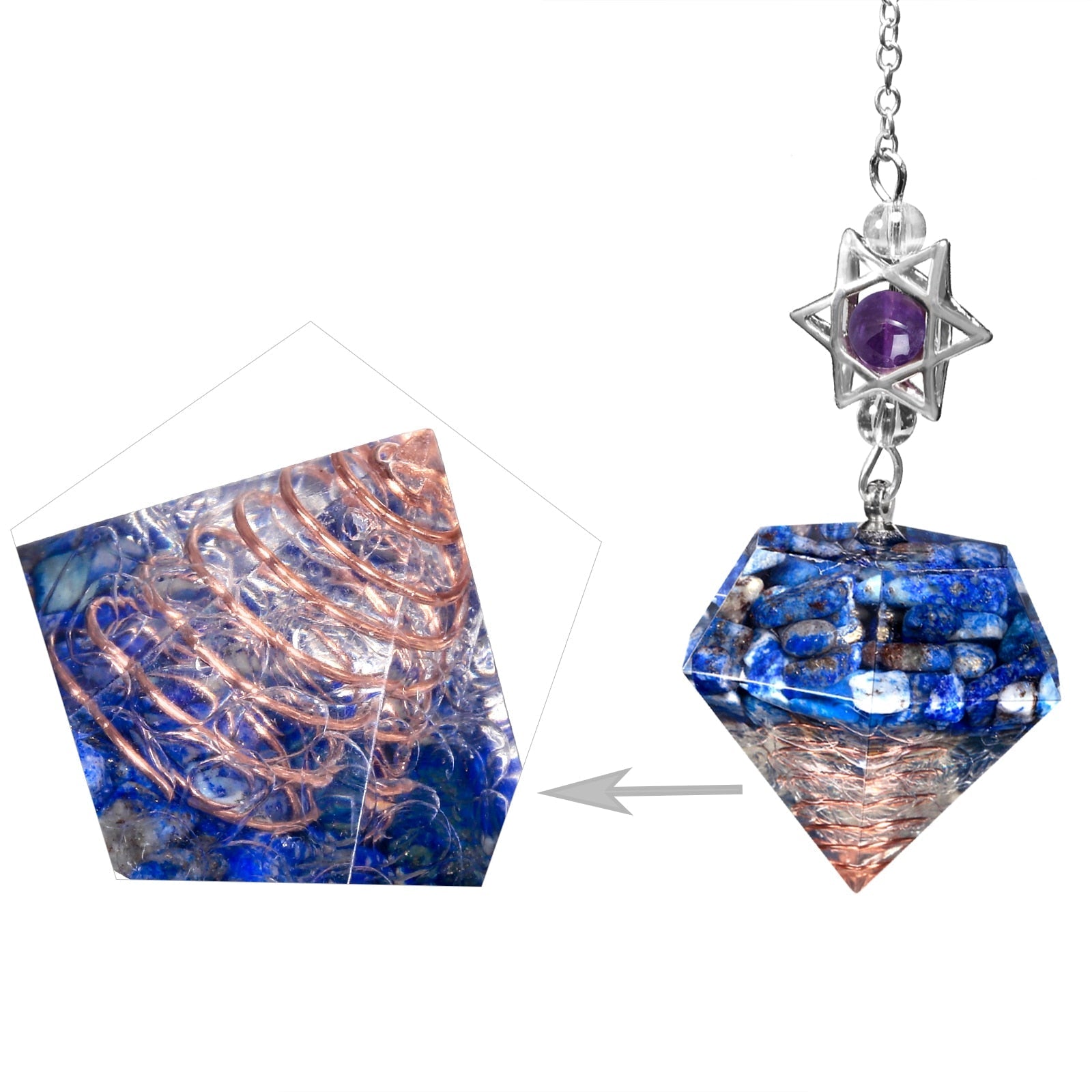 Pendule en cristal d'améthyste en forme d'étoile de David