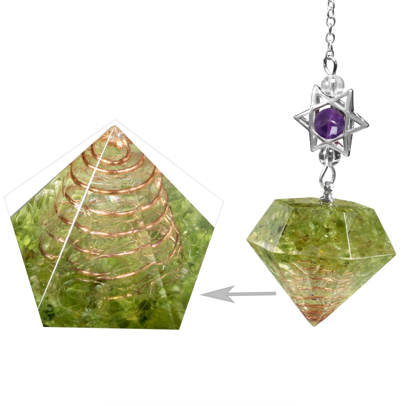 Pendule en cristal d'améthyste en forme d'étoile de David
