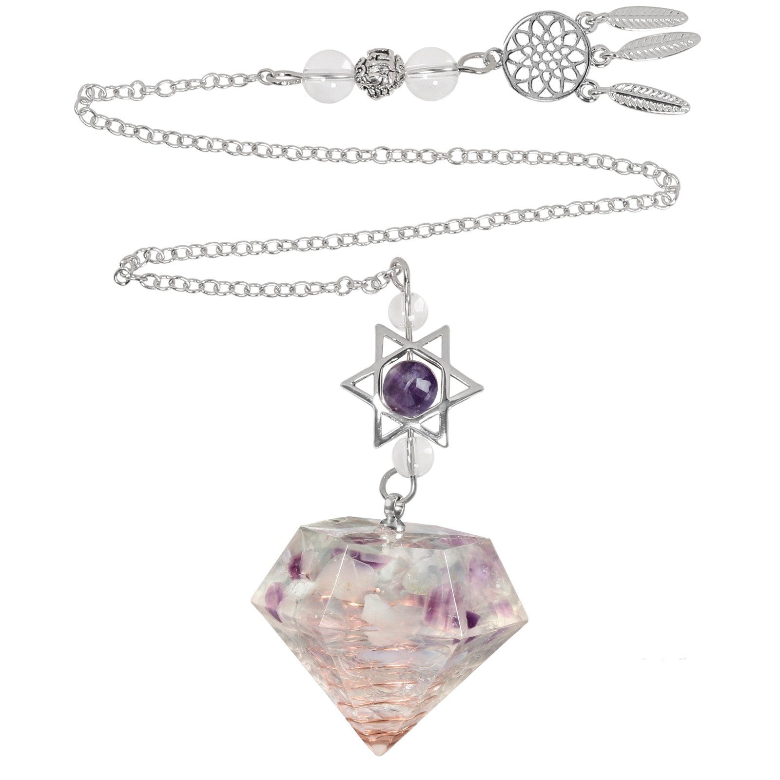 Pendule en cristal d'améthyste en forme d'étoile de David