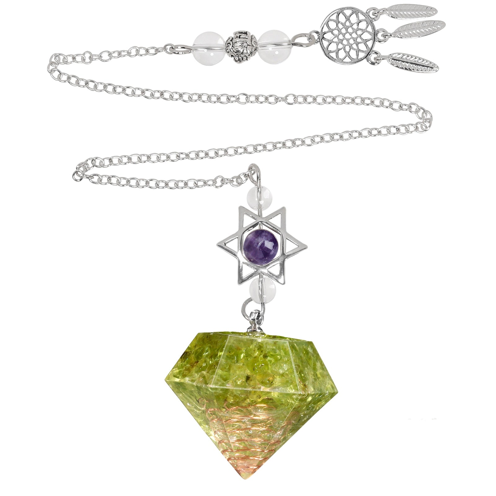 Pendule en cristal d'améthyste en forme d'étoile de David