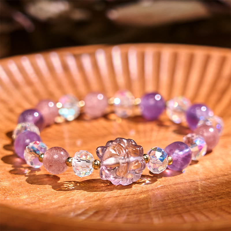 Bracelet en cristal blanc améthyste et quartz fraise