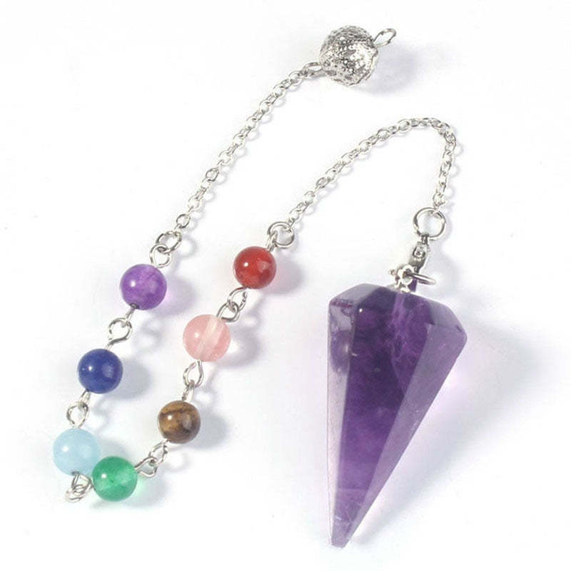 Pendule divinatoire en cristal d'améthyste et d'œil de tigre