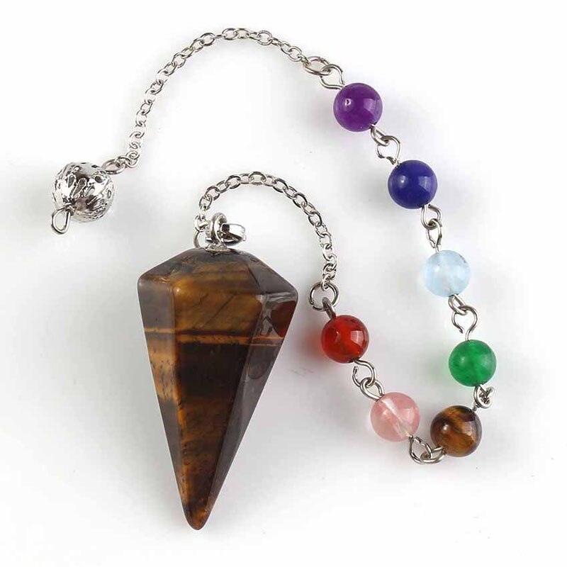Pendule divinatoire en cristal d'améthyste et d'œil de tigre