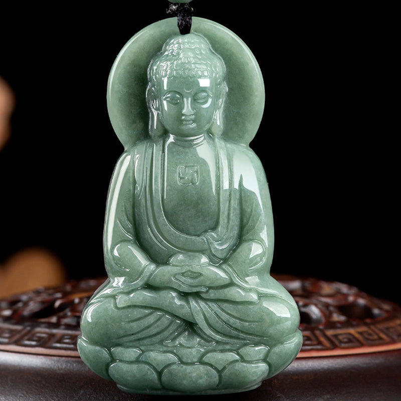Collier amulette en jade du Bouddha Amitabha, symbole de compassion