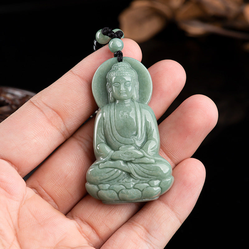 Collier amulette en jade du Bouddha Amitabha, symbole de compassion