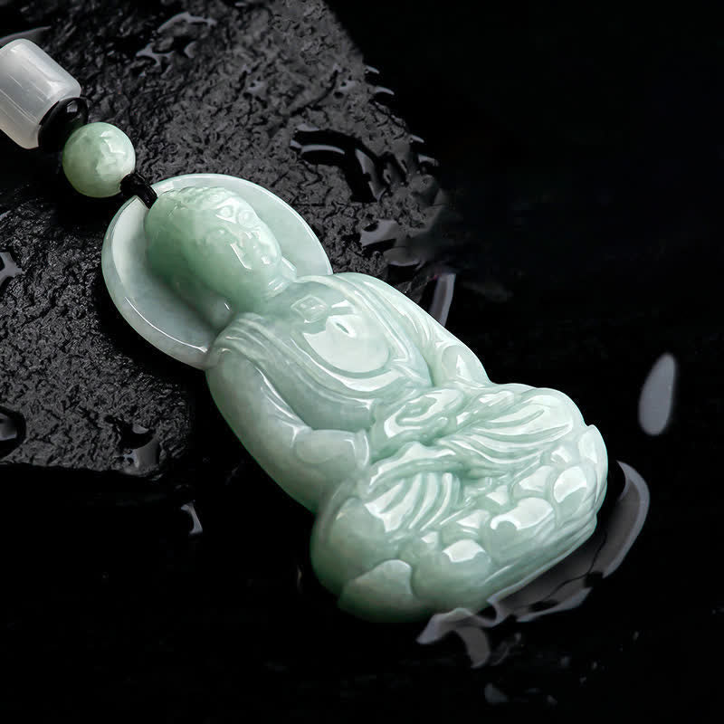 Collier amulette en jade du Bouddha Amitabha, symbole de compassion