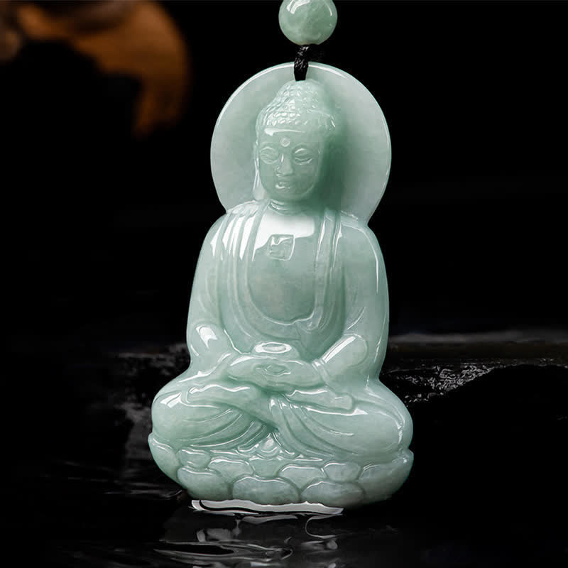 Collier amulette en jade du Bouddha Amitabha, symbole de compassion